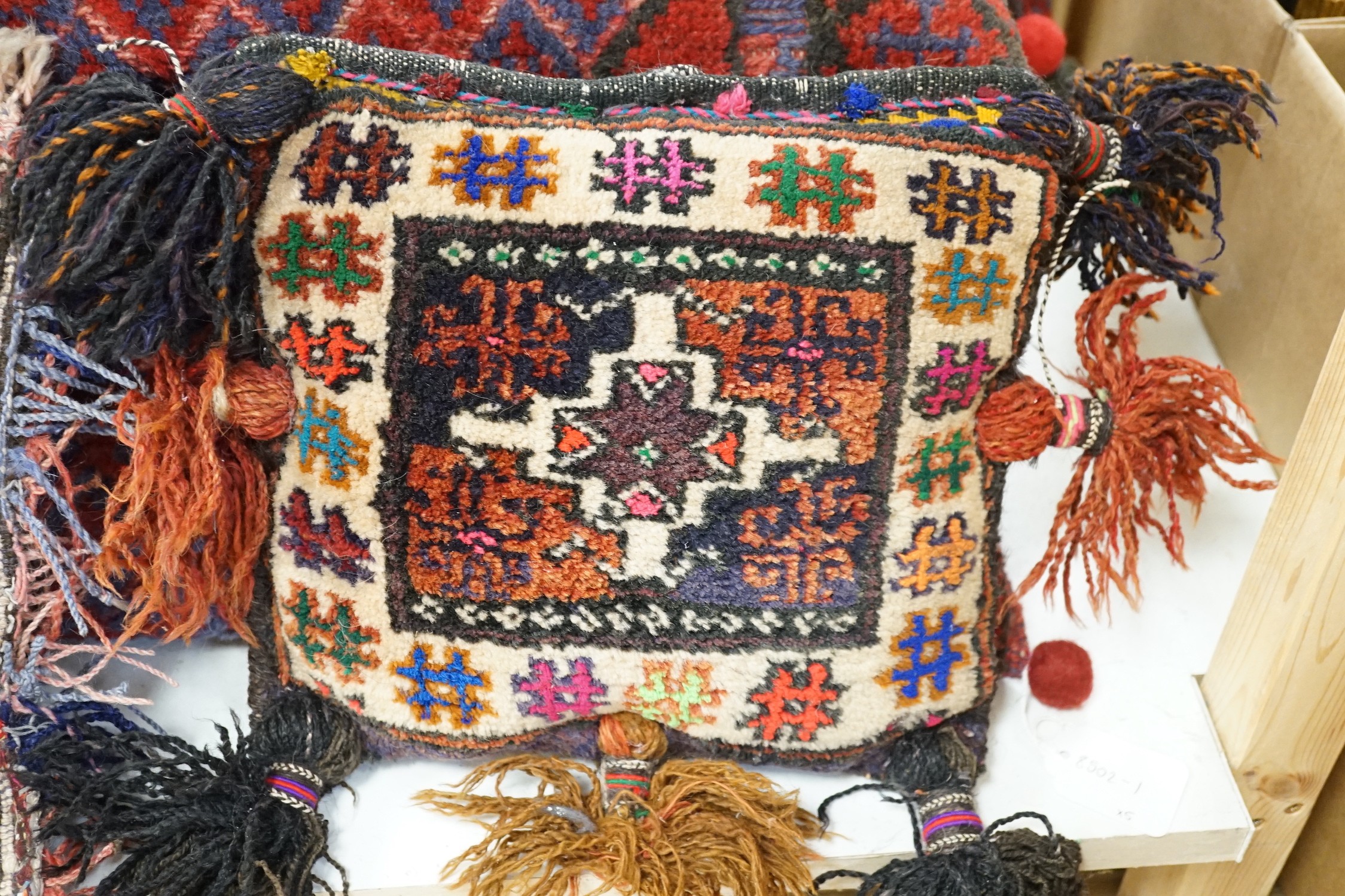 Five handmade Pakistani wool carpet cushions